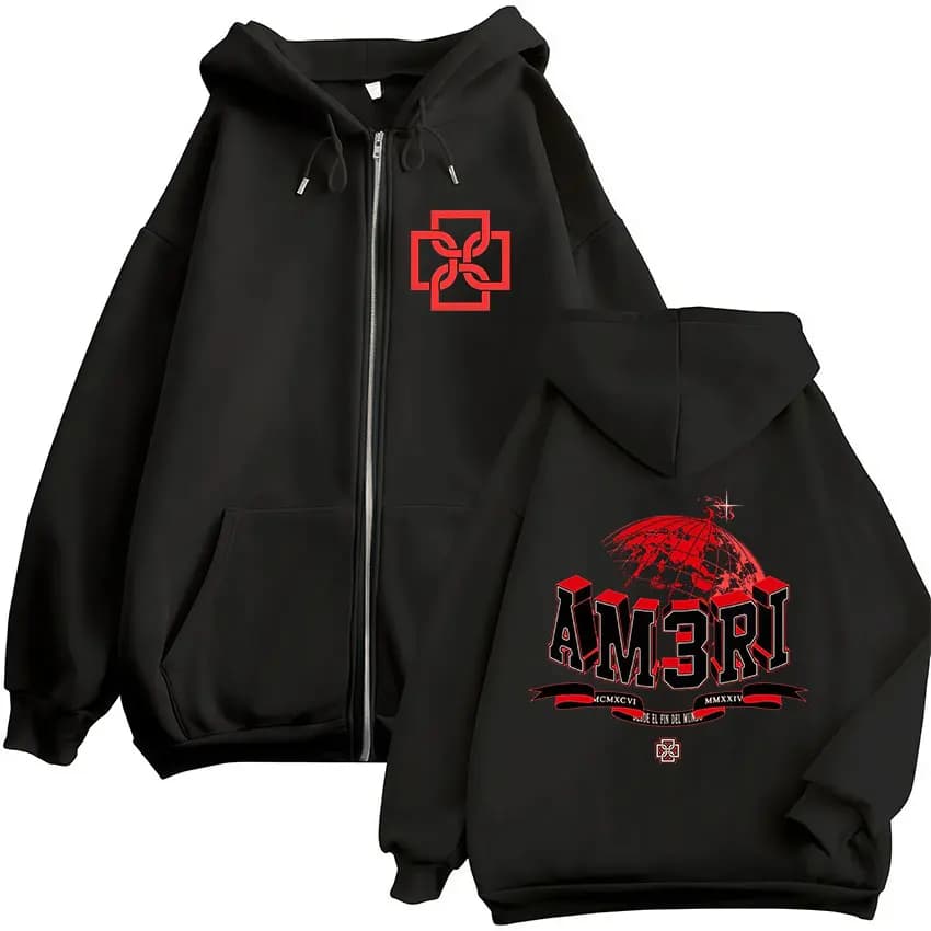 Rapper Duki AM3RI Modo Diablo Felpe con cerniera Uomo Donna Abbigliamento Zip Up Felpe con cappuccio in pile Pullover oversize Giacca Cappotto