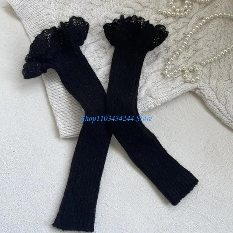 Scaldamuscoli in maglia unita con maniche a calzino eleganti con design in pizzo, gambali per ragazze per occasioni e