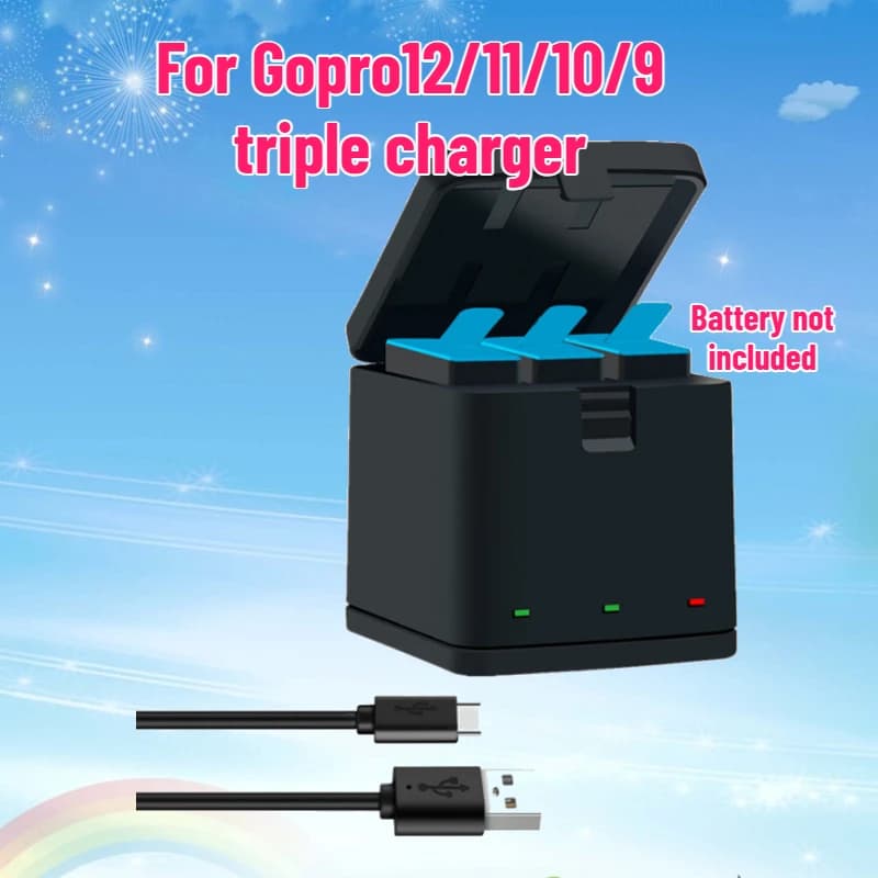 Compatible with Gopro12/11/10/9 Triple Charger Hero Camera Accessories Charging Case Battery