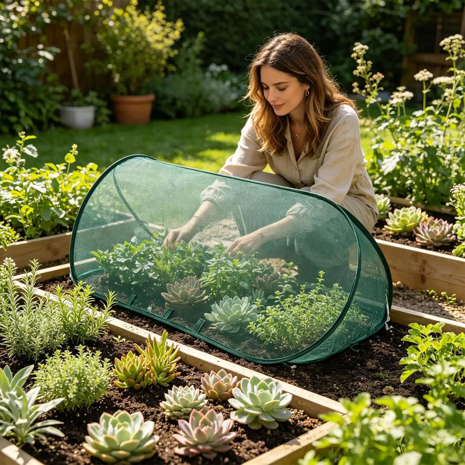Outdoor Plant Covers Garden Mesh Plant Protector Washable Pop-Up Netting For Indoor Greenhouse Yard Porch Landscape Raised Bed