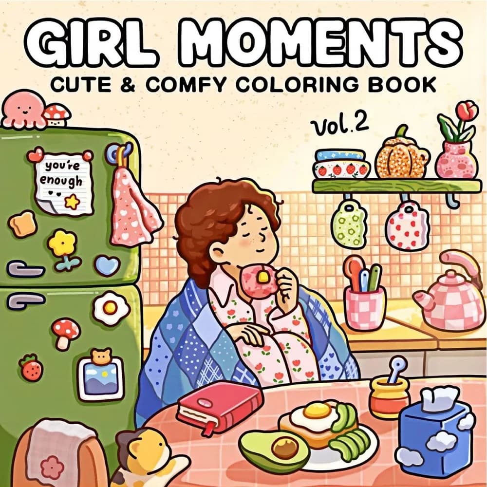 Girl Moments Cute & Comfy Coloring Book For Adults Stress Relief Drawing Perfect Gift Party and Birthday Christmas