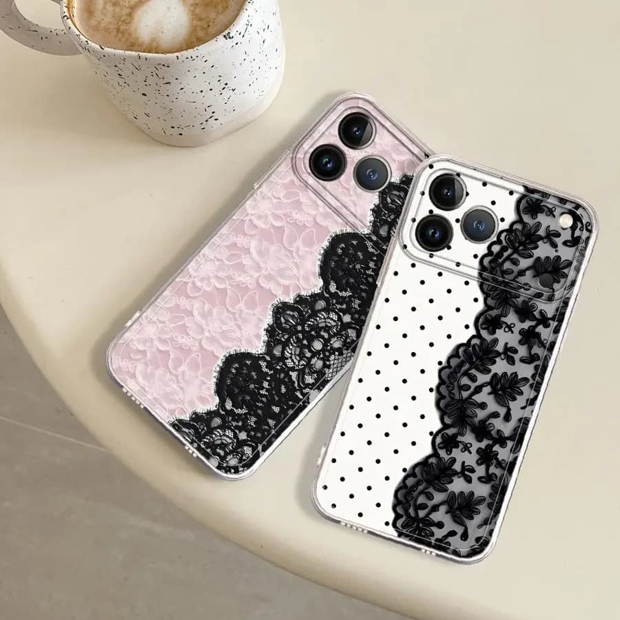 Custodia Morbida per iPhone 17 Pro Max 16 7 8 13 XR Air 14 Plus XS 12 Mini 15 11 con Stampa in Pizzo alla Moda