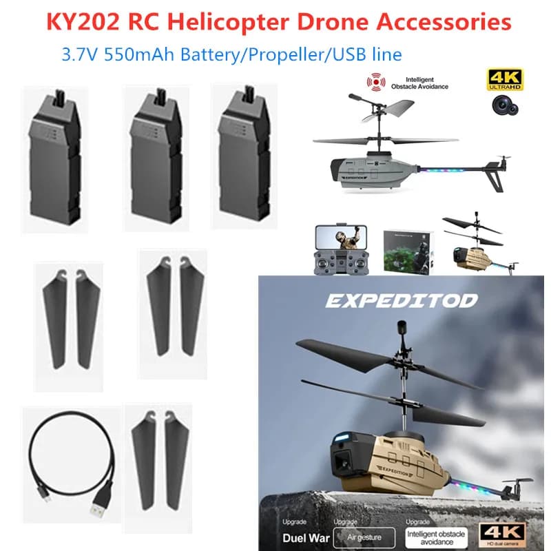 Batteria per Elicottero RC KY202 3.7V 550mAh, Elica USB per Drone RC KY202, Ricambi e Accessori per Drone KY202, Giocattoli KY202