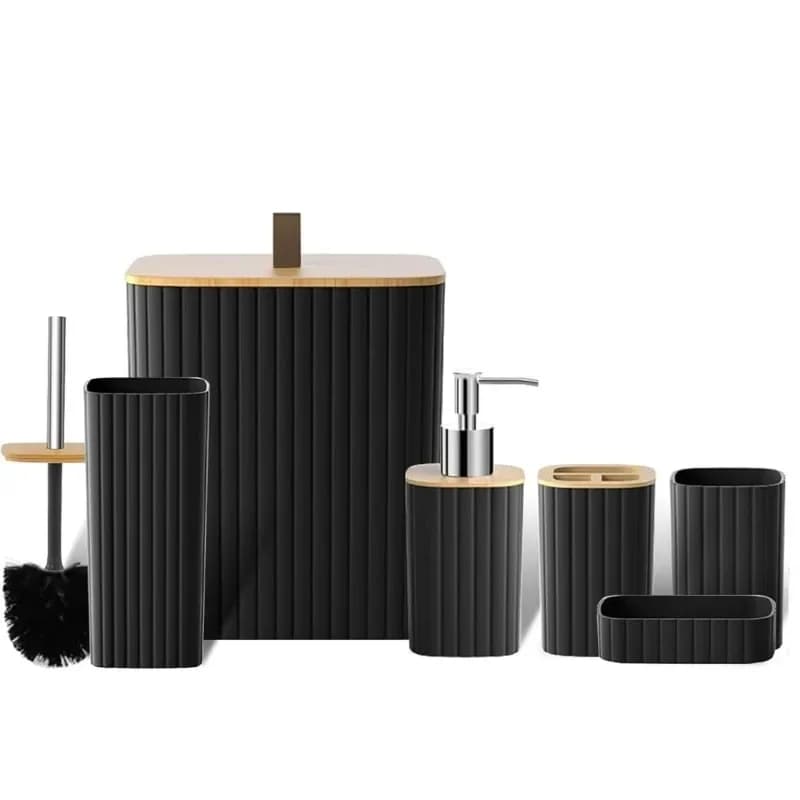 Black Bathroom Accessories Set, 6PC Bathroom Accessory Set, Bathroom Sets with Toilet Brush, Trash Can & Soap Dispenser
