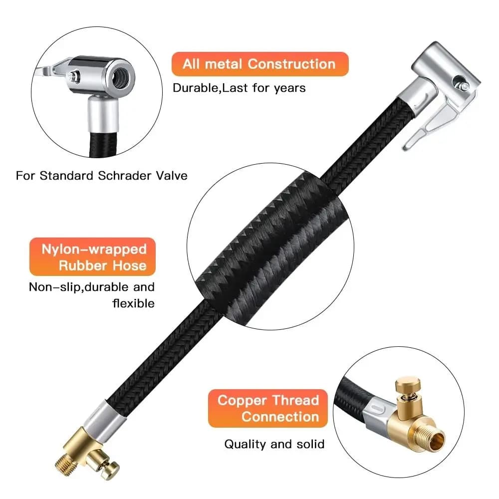 1 Pezzo Tubo Flessibile Gonfiabile per Gonfiaggio Pneumatici Auto, Connettore per Gonfiaggio Gomme, Tubo di Prolunga per Pompa ad Aria con Blocco, Strumenti Manuali per Riparazione Pneumatici
