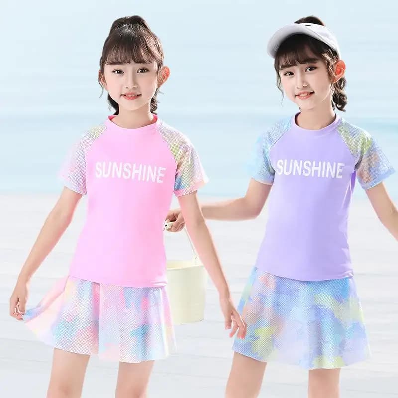 Costume da Bagno per Bambine Stile Principessa, Due Pezzi, per Piscina e Sorgenti Termali, Taglie Medie e Grandi