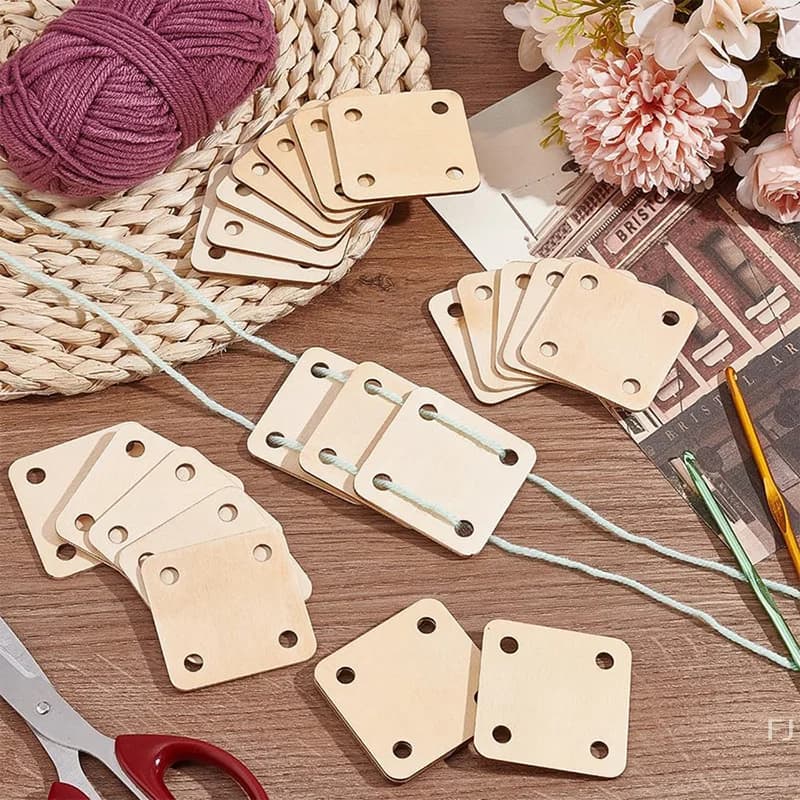 [YU]12/24/36Pcs Wooden Square Smooth Surface Weaving Card 4 Holes Loom Cards Handmade Weaving Tools For Loom Weaving Supplies