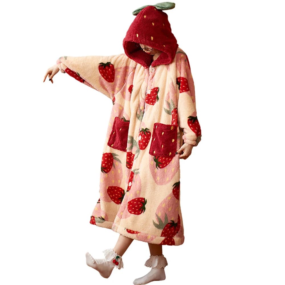 Dolce principessa Camicie da notte con cappuccio Flanella allentata da donna Indumenti da notte morbidi Inverno Caldo Salotto Indossare Camicia da notte per ragazze Accappatoi adorabili