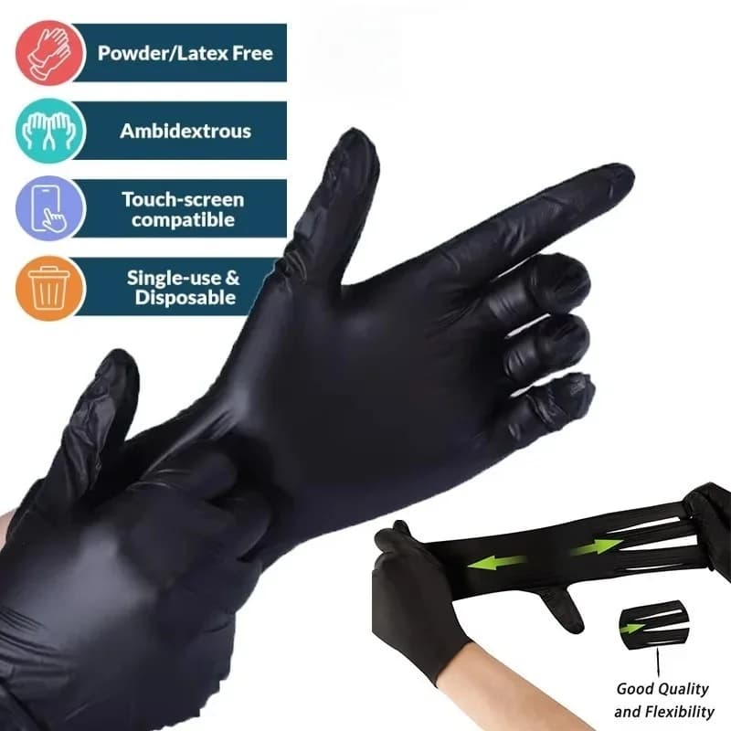20 Pezzi Guanti Monouso in Nitrile Nero per Uso Domestico Senza Lattice Senza Polvere Guanti per Pulizia Strumenti per Tatuaggi e Parrucchieri