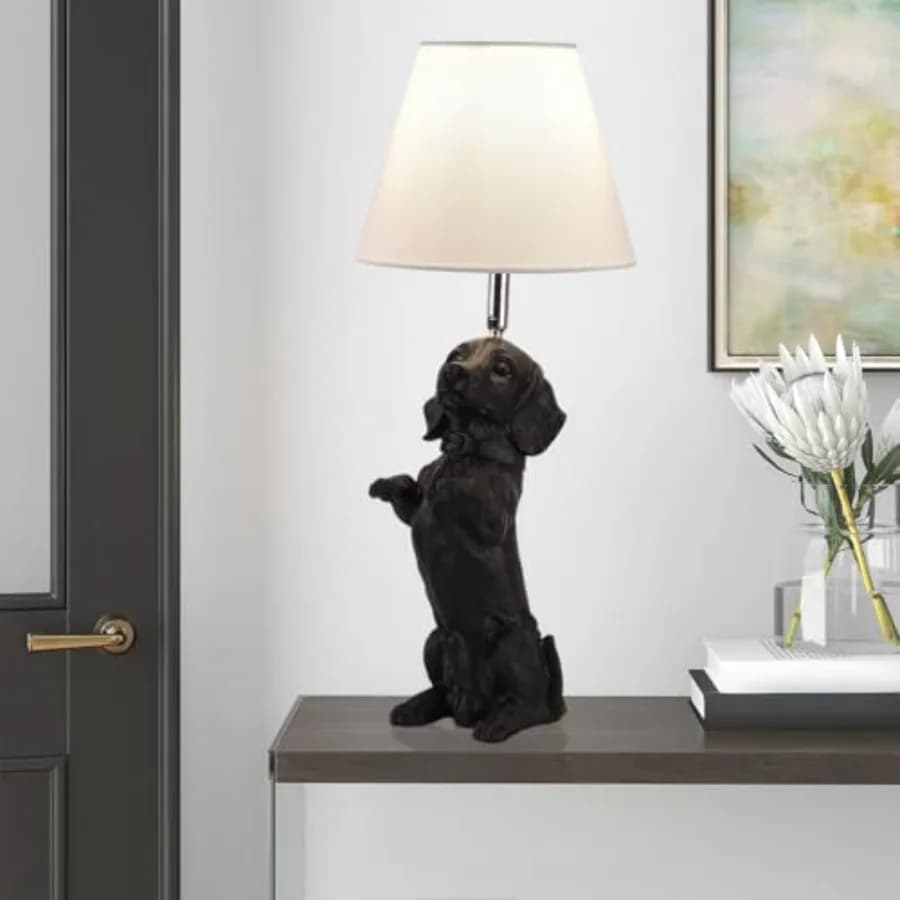 Lampada da Tavolo Bassotto, Lampada da Scrivania Creativa in Resina a Forma di Cucciolo, Lampada da Comodino a Tema Animali Domestici Bassotto Stile Rustico per Camera da Letto e Soggiorno