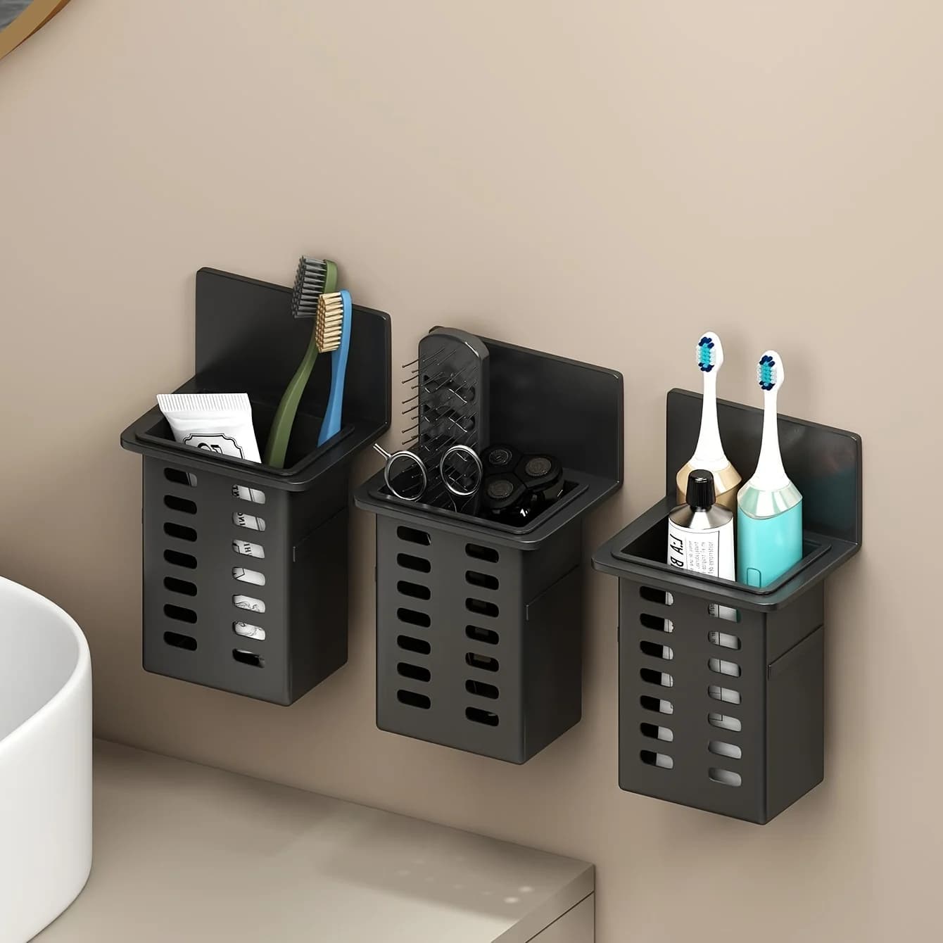 2pcs Toothbrush Holder, Wall-Mounted Bathroom Organizer, Multi-Functional Toothpaste and Toothbrush Holder, Bathroom Accessories