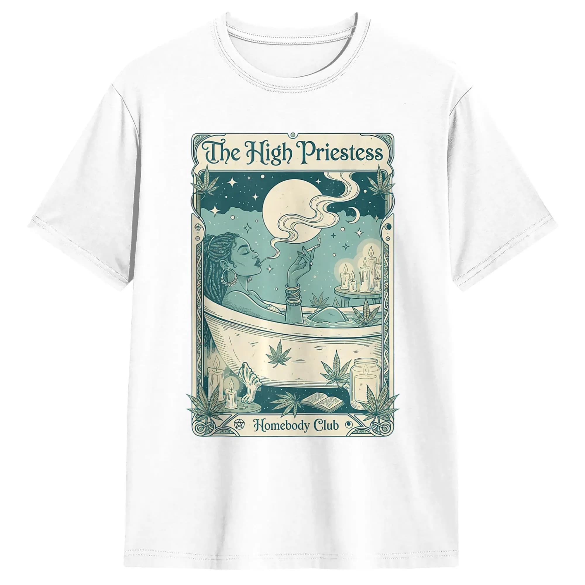 T-shirt The High Priestess Homebody Club Tarot Card, T-shirt vintage estiva in puro cotone, maglietta divertente da uomo con motivi originali