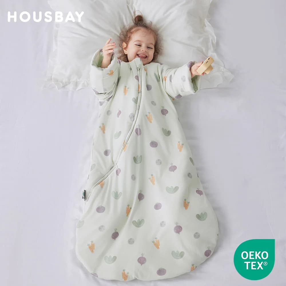 Baby sleeping bag 0-24M Soft breathable cotton 2-way hinge Baby sleeping bag with cute animal print with removable sleeves