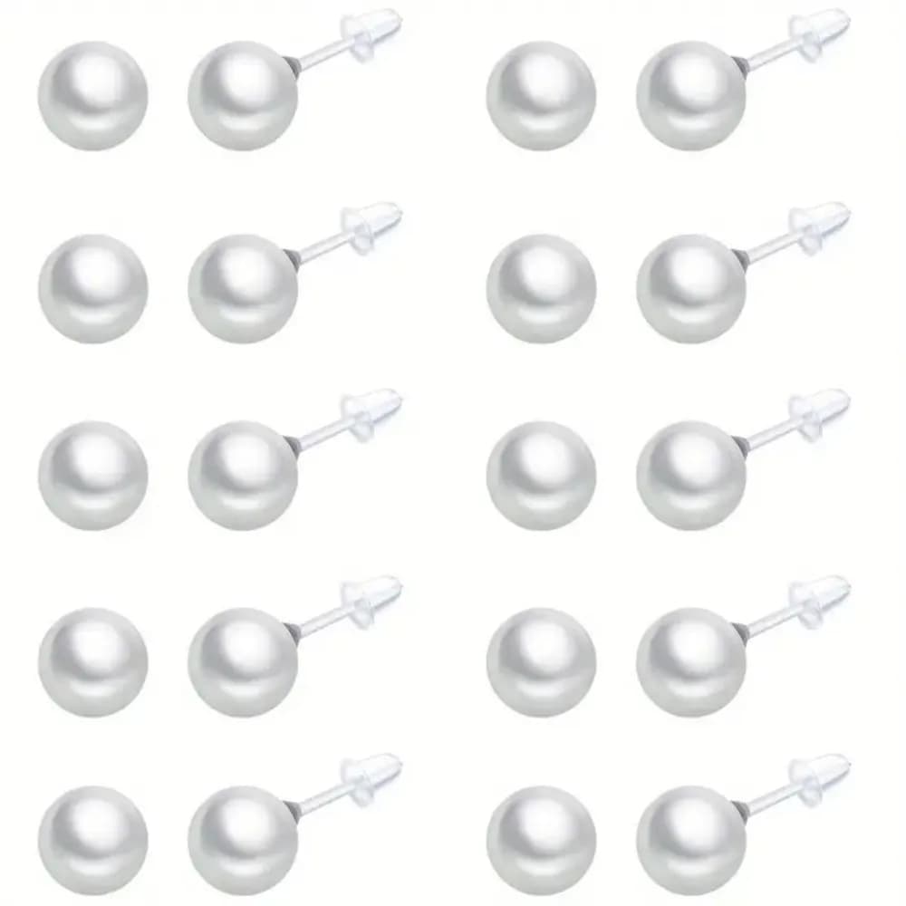 1 paio di orecchini a bottone con perle finte ipoallergeniche, perfetti per le orecchie sensibili, include una confezione regalo ideale per l'uso sportivo quotidiano