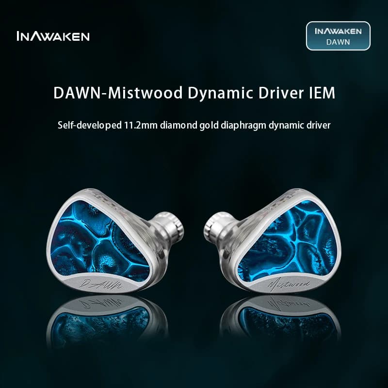 INAWAKEN Dawn Mistwood In-Ear Monitor 11.2mm Diamond-Gold Diaphragm Drive with Ergonomic Precision 3D-Printed Cavity