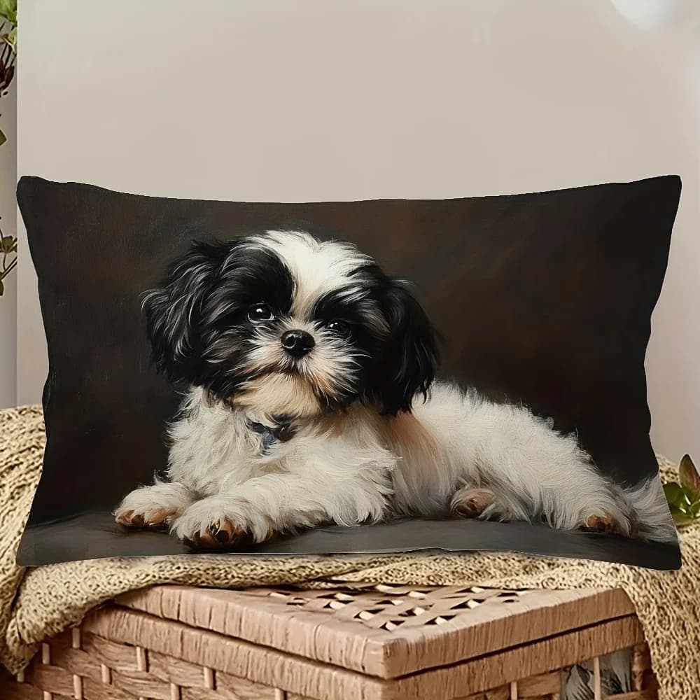 1 pz Federa per cuscino lombare con stampa realistica Shih Tzu, adatta per divano, camera da letto, soggiorno, cuccia per cani, regalo curativo per gli amanti dei cani.