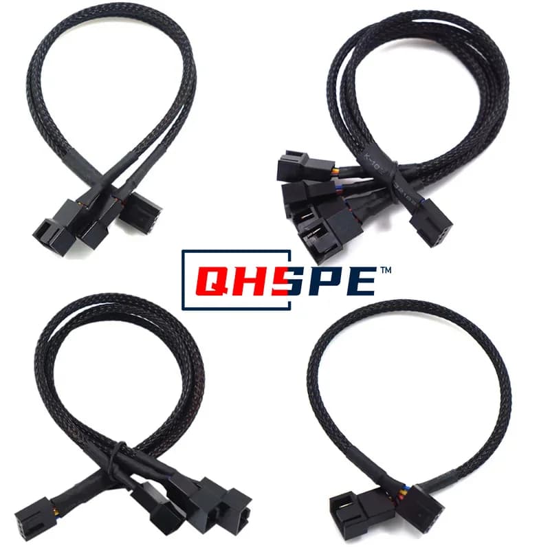 Cavo di prolunga PWM nero da 27 cm Connettore a 4 pin Splitter da 1 a 4/3/2/1 vie per ventola PWM a 4 pin - Cavo hardware per computer
