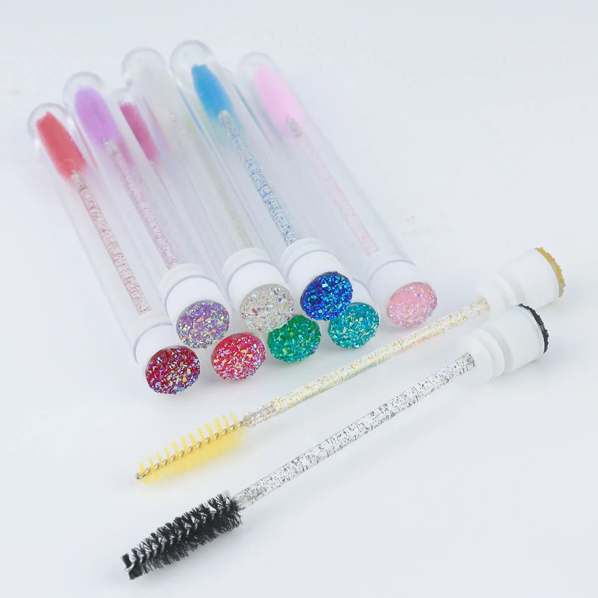 10 pcs eyelash brush with anti-dust tube applicator for makeup with wand for reusable crystal disposable mascara for eyelashes