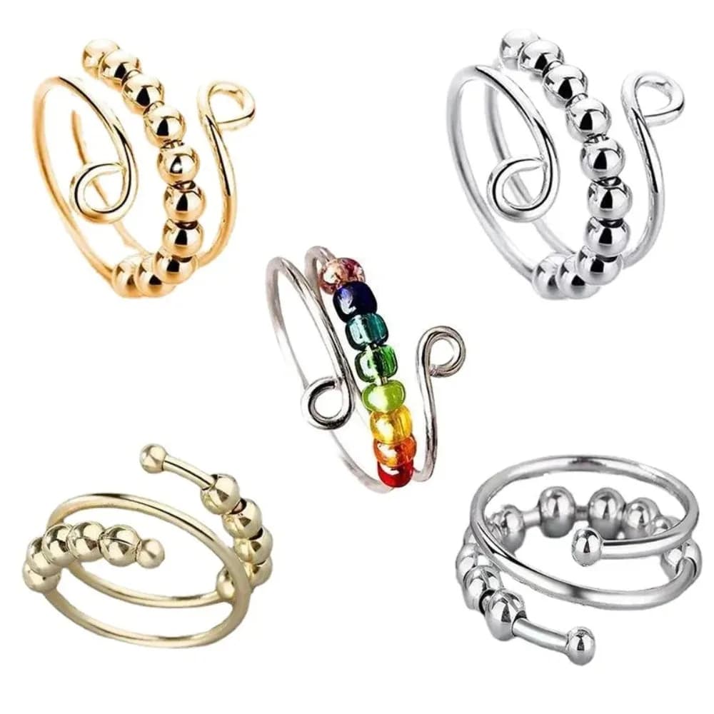 Anello Girevole con Perline in Ottone, Regolabile, per Alleviare Ansia e Stress, Accessorio Trendy per Dita