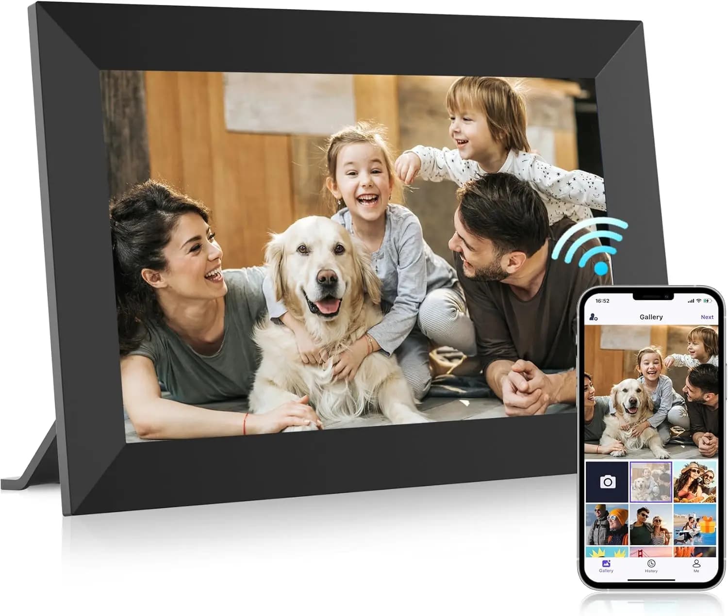 Cornice Digitale WiFi da 10.1 Pollici con 32GB di Memoria, Schermo Touch, Rotazione Automatica, Riproduzione Video e Condivisione Remota