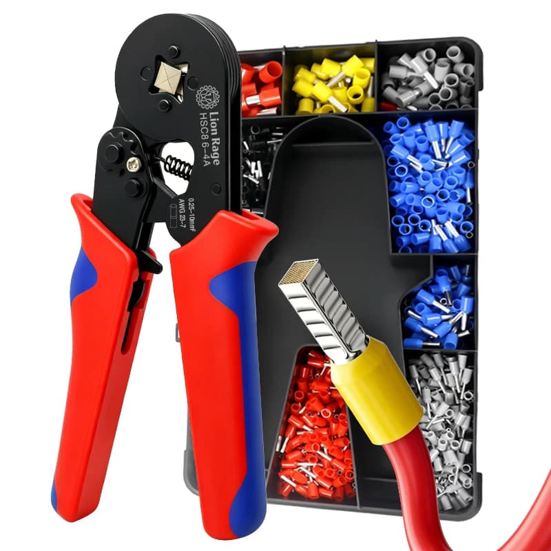 Kit di Crimpatura HSC8 6-4, Pinza Crimpatrice Autoregolante con Spellafili, Set di Terminali Elettrici con Scatola Portaoggetti