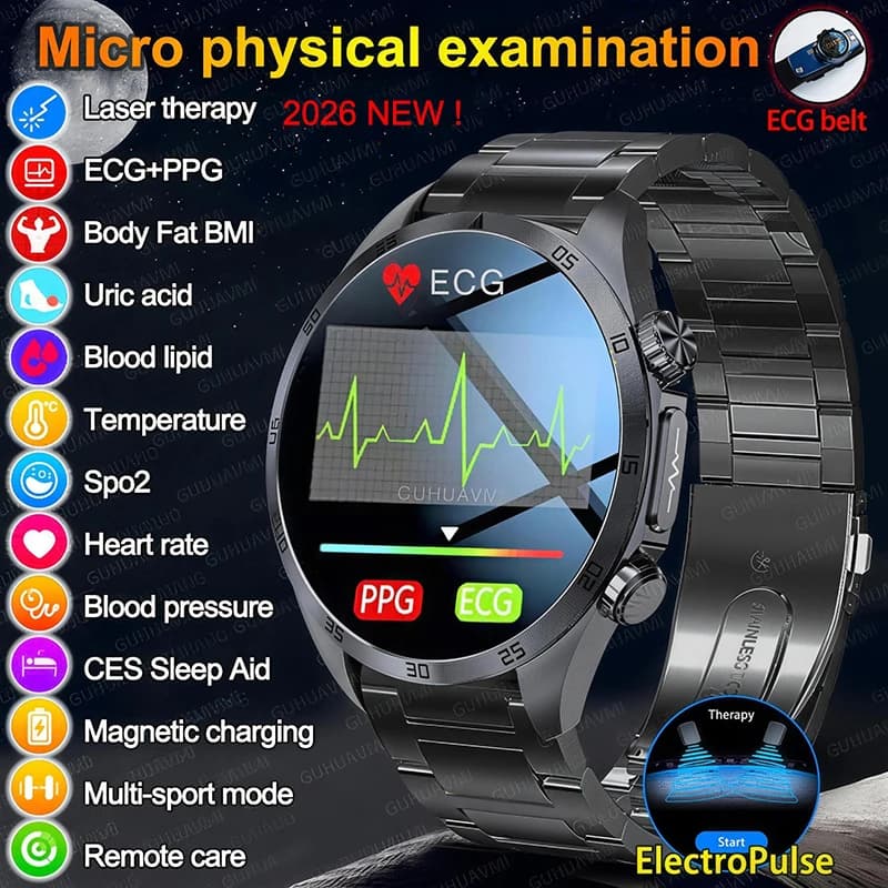 Smartwatch per Terapia del Battito Cardiaco e Elettroterapia, con Funzioni CES, ECG+PPG, Pressione Sanguigna, Lipidi, Acido Urico e Chiamate - Monitoraggio Salute