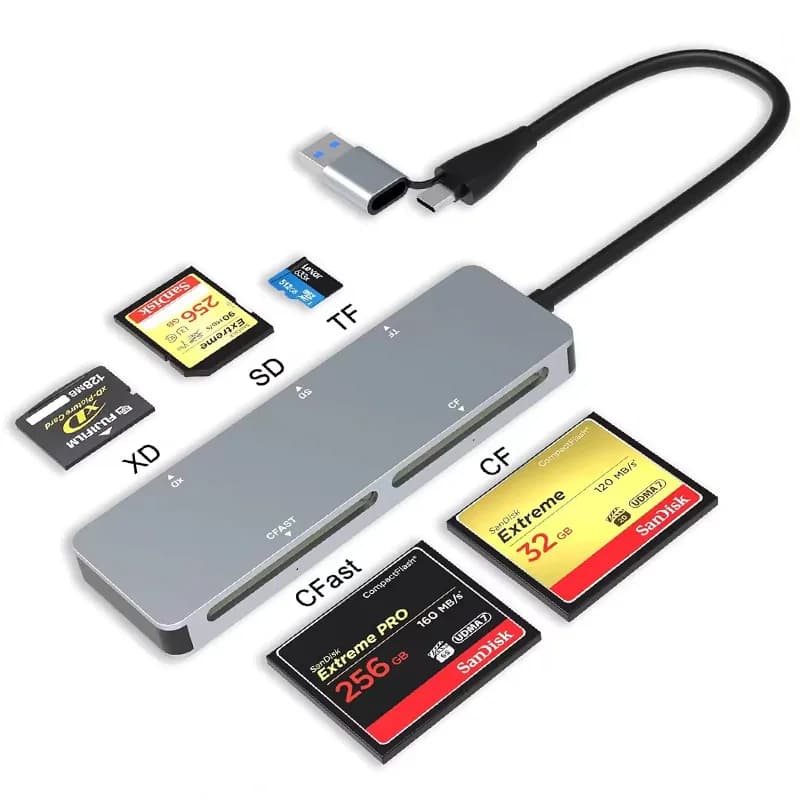 Accessori per laptop UTHAI CR307 Lettore di schede USB3.0/Type C ad alta velocità con 5 slot per schede CFast/CF/XD/SD/TF