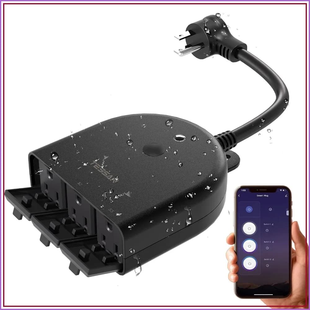 Outdoor Smart Plug Waterproof, 2.4GHz WiFi Only | 15A/1875W Heavy Duty, 3 Individual Sockets, Compatible with Alexa Google Home, Remote Control Timer