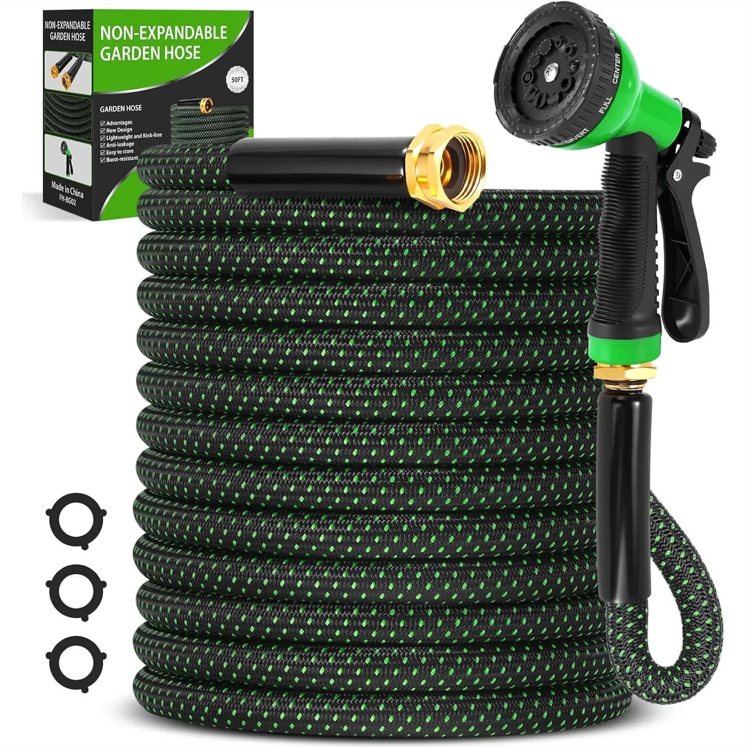 50ft Garden Hose with 10 Function Nozzle, Lightweight Kink-Free Flexible Water Hose for Yard, Lawn, Car Wash and Camping