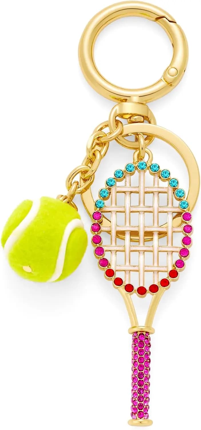 Portachiavi a Forma di Racchetta da Tennis Dorata con Charm in Cristallo Scintillante per Borse