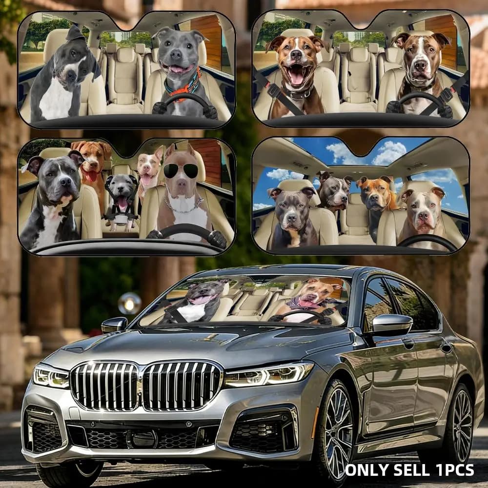 Parasole per Auto in Alluminio Riutilizzabile con Motivo Pit Bull, Protezione UV e Isolamento Termico