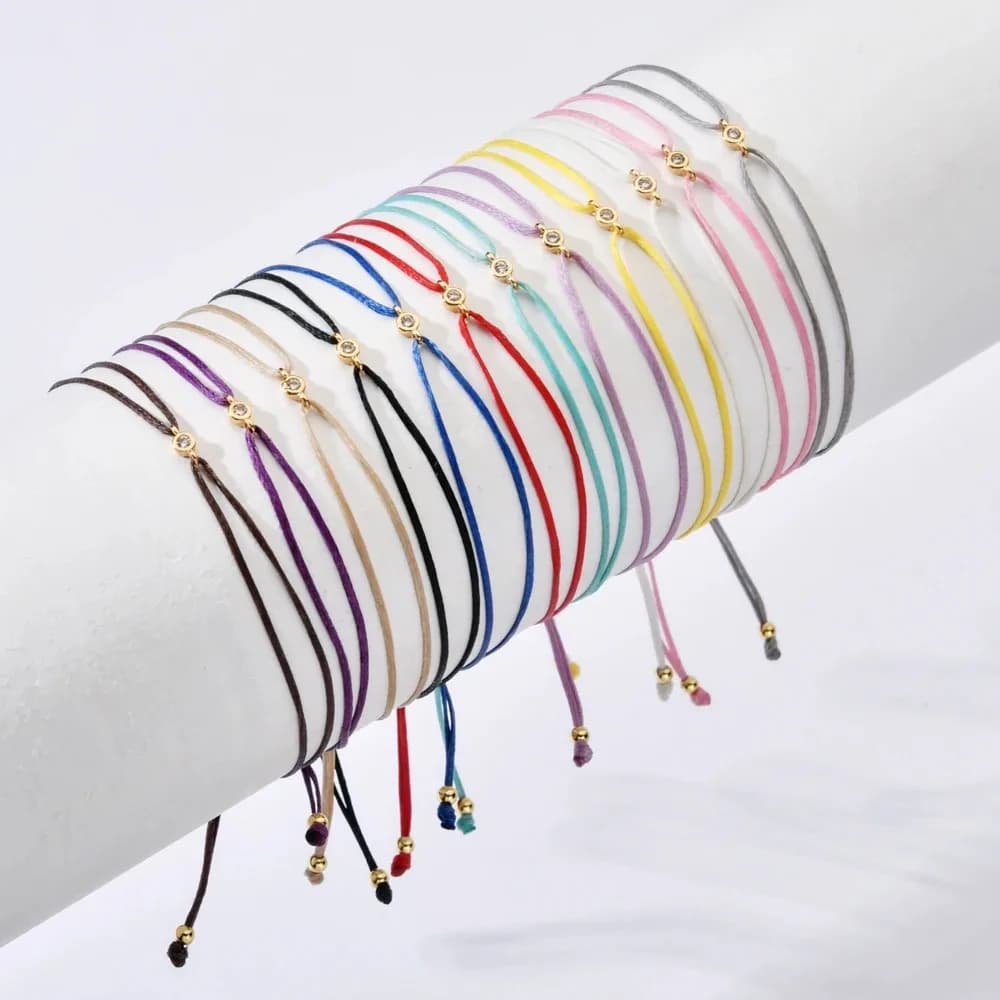 ZMZY Boho Thin Simple Wax Thread Handmade Crystal Bracelets Round Zircon Colorful String Lucky Rope Jewelry Bracelets For Women