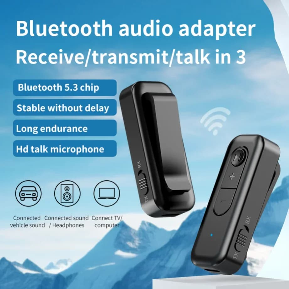 Ricevitore trasmettitore Stereo Bluetooth 5.3 2 in 1 adattatore Bluetooth per auto adattatore Jack Aux Wireless da 3.5mm Kit per auto microfono cuffie