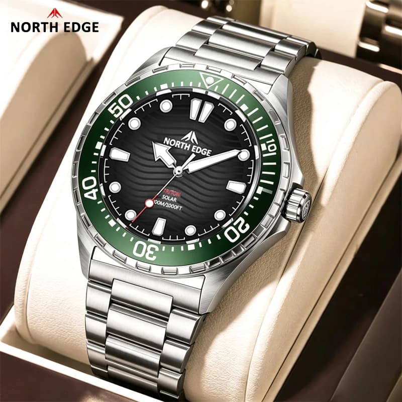 NORTH EDGE TRITON Solar Dive Watch Men Luxury Quartz 316L Stainless Steel 300M Waterproof Professional Diving Sport Watches New