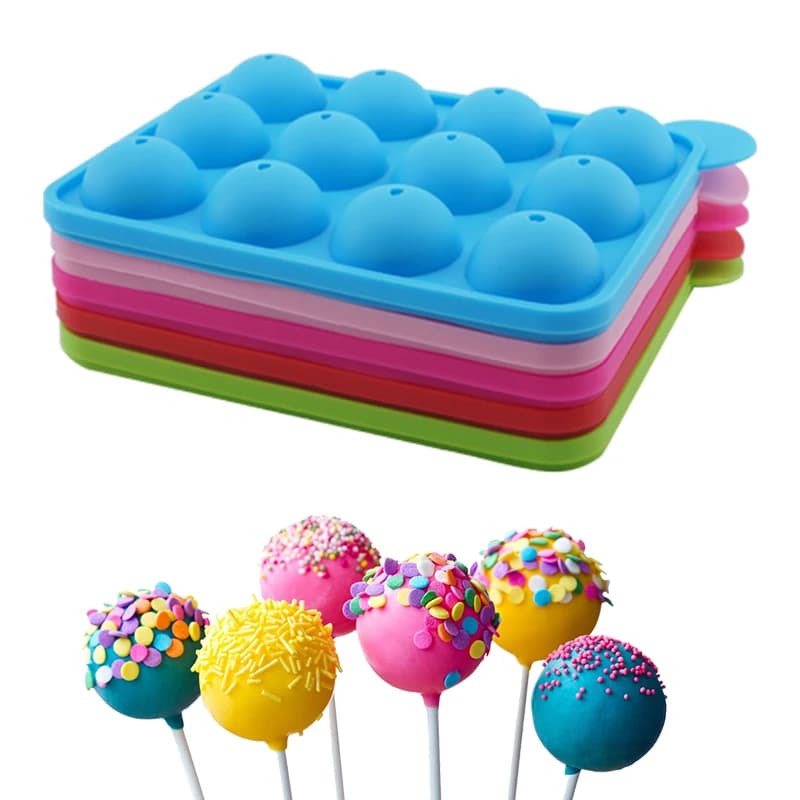 Stampo per torta pop in silicone a 12 fori Stampo a forma di palla Stampo per torta Lecca-lecca Caramelle Stampo per cioccolato Cucina Cottura Vassoio di ghiaccio Accessori per utensili