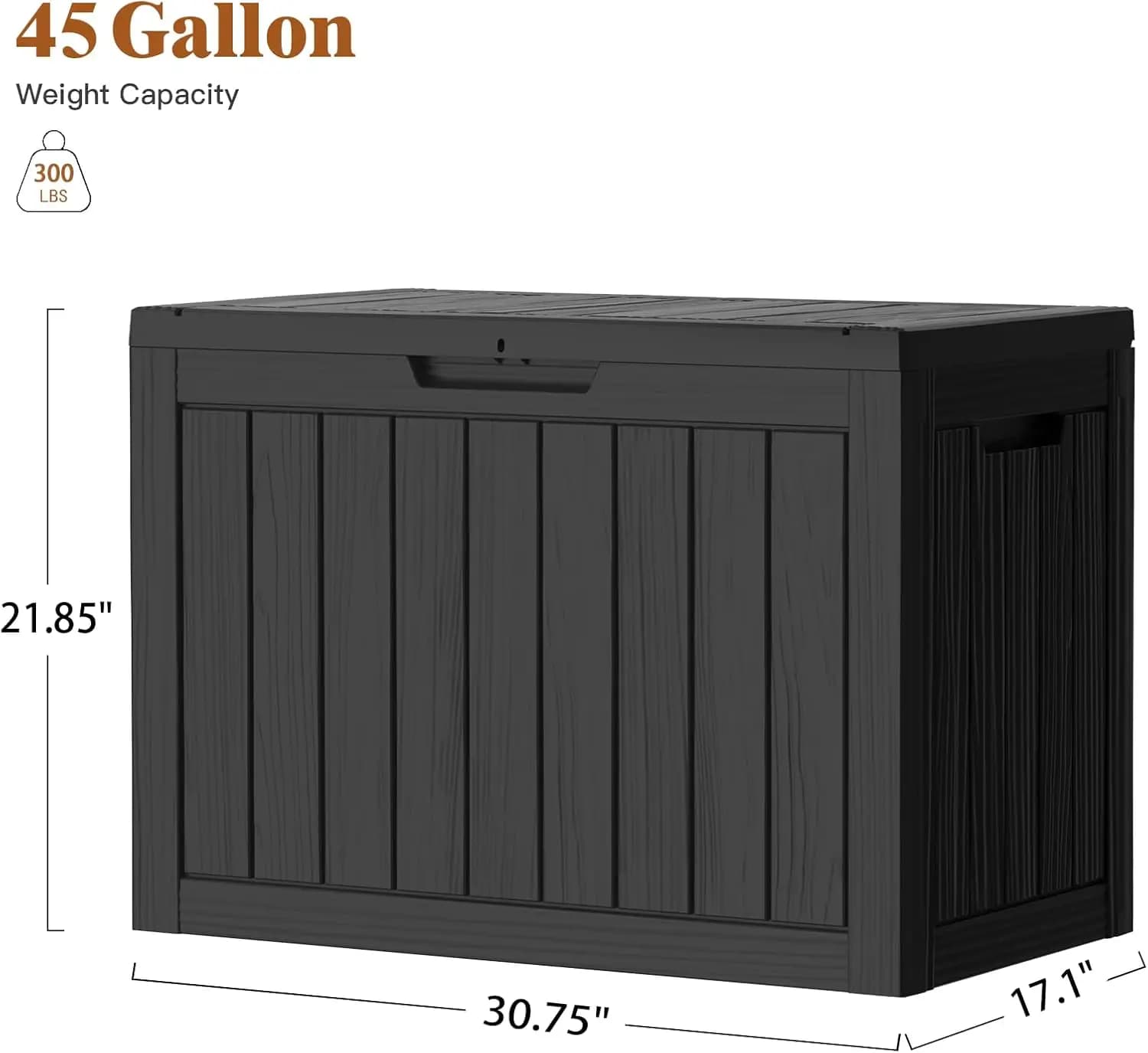 45 gal black terrace box - UV resistant and waterproof outdoor container with lock cover - For patio/garden furniture