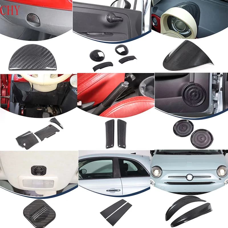 1 pc true carbon fiber for Fiat 500 2016 + microphone cover on the roof of the car decorative adhesive car interior protection accessories