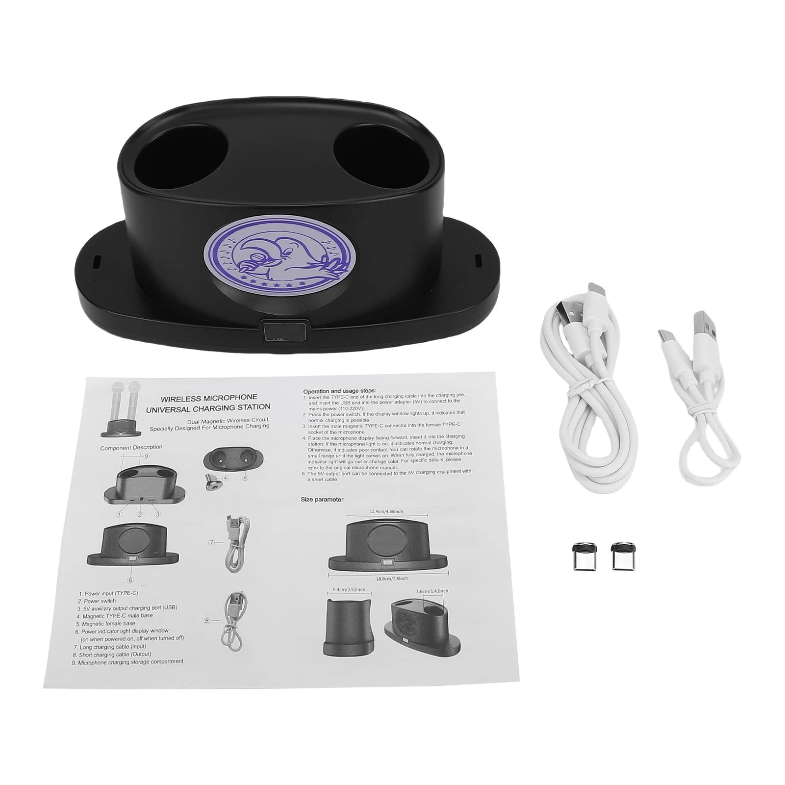 Stazione di ricarica per microfono magnetico wireless 2 per microfoni Supporto di ricarica da tavolo portatile Risparmio energetico intelligente