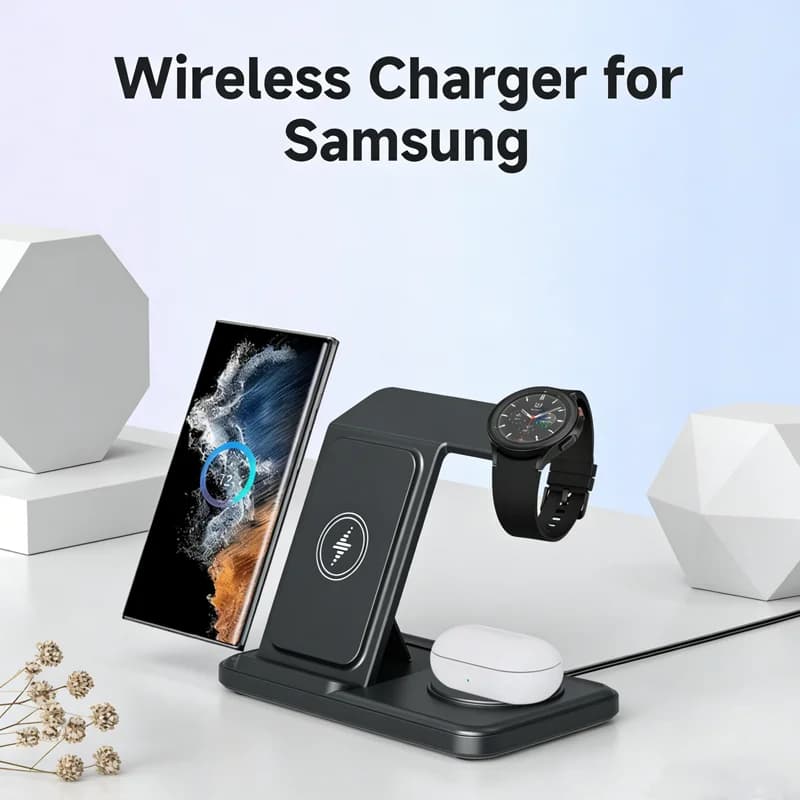 Wireless Folding Charger 3 in 1 with Phone Support for Samsung S24 S23 Z Flip 6 Galaxy Watch 7/7 Ultra 6/6 4 Classic/5 Pro Quick Charging