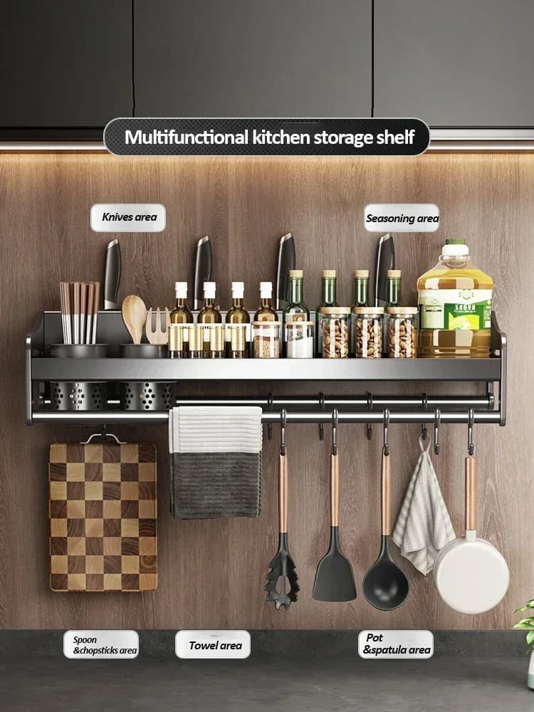 Multifunctional Storage Rack Cutting Board Holder Wall Spice Rack Utensils for Seasoning Rack Spoon Holder Organize HQ354