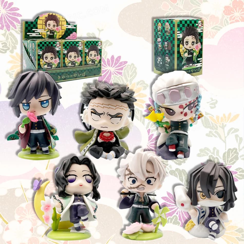 Set di 6 Piccole Statuette Anime Demon Slayer in Scatola, Combinazioni Multiple di Personaggi, Giocattoli Anime Carini, Regalo da Collezione, Decorazione in PVC