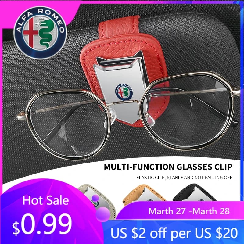 Clip Portaocchiali per Auto Alfa Romeo, Supporto per Occhiali da Sole per Parasole, per Alfa Romeo Spider, Giulia, Giulietta, 147, 156, 159, Mito, Stelvio