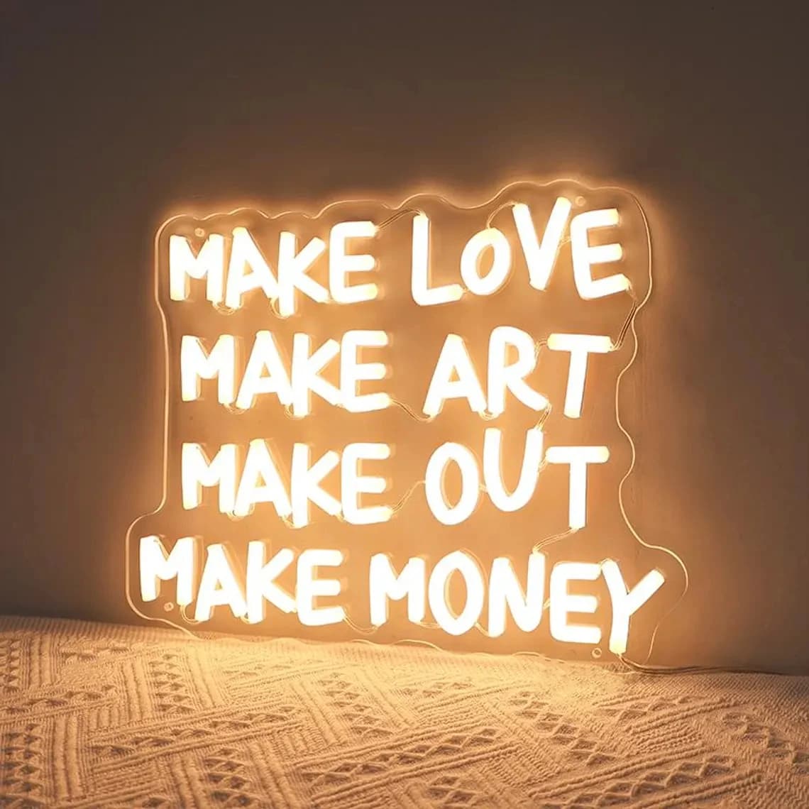 Make Love Make Art Insegna al neon, Decorazione da parete per camera da letto con insegna al neon a LED, Decorazione al neon per interni domestici, Decorazione da parete moderna della metà del secolo