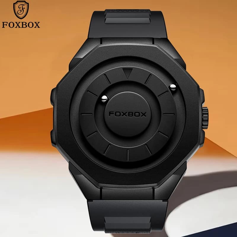 FOXBOX Fashion Quartz Magnetic Force Man Watch Stylish Silicone Syrap Creative Scrolling Pointer Casual Waterproof Men's Watches