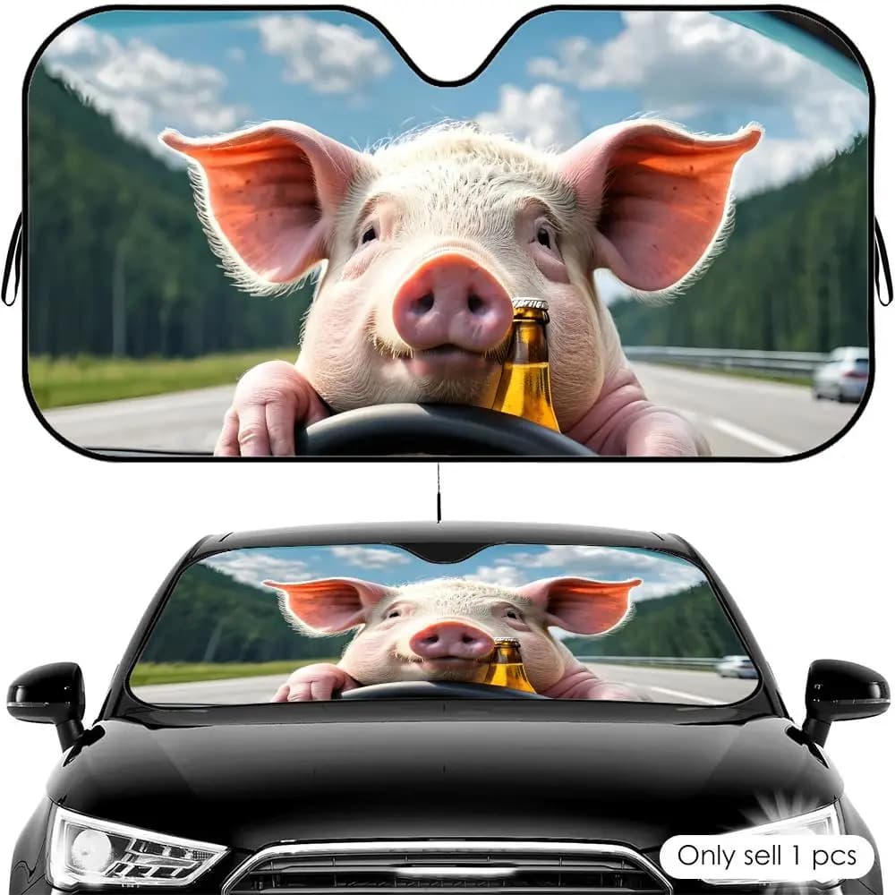 Parasole Divertente a Forma di Maiale per Auto, Pieghevole, Protezione UV e Isolamento Termico