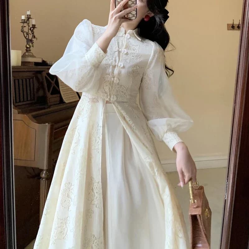 Versione Modificata del Cheongsam Francese per Ragazze, Abito Super Elegante, Design di Lusso, Elegante e Sofisticato, Completo Due Pezzi