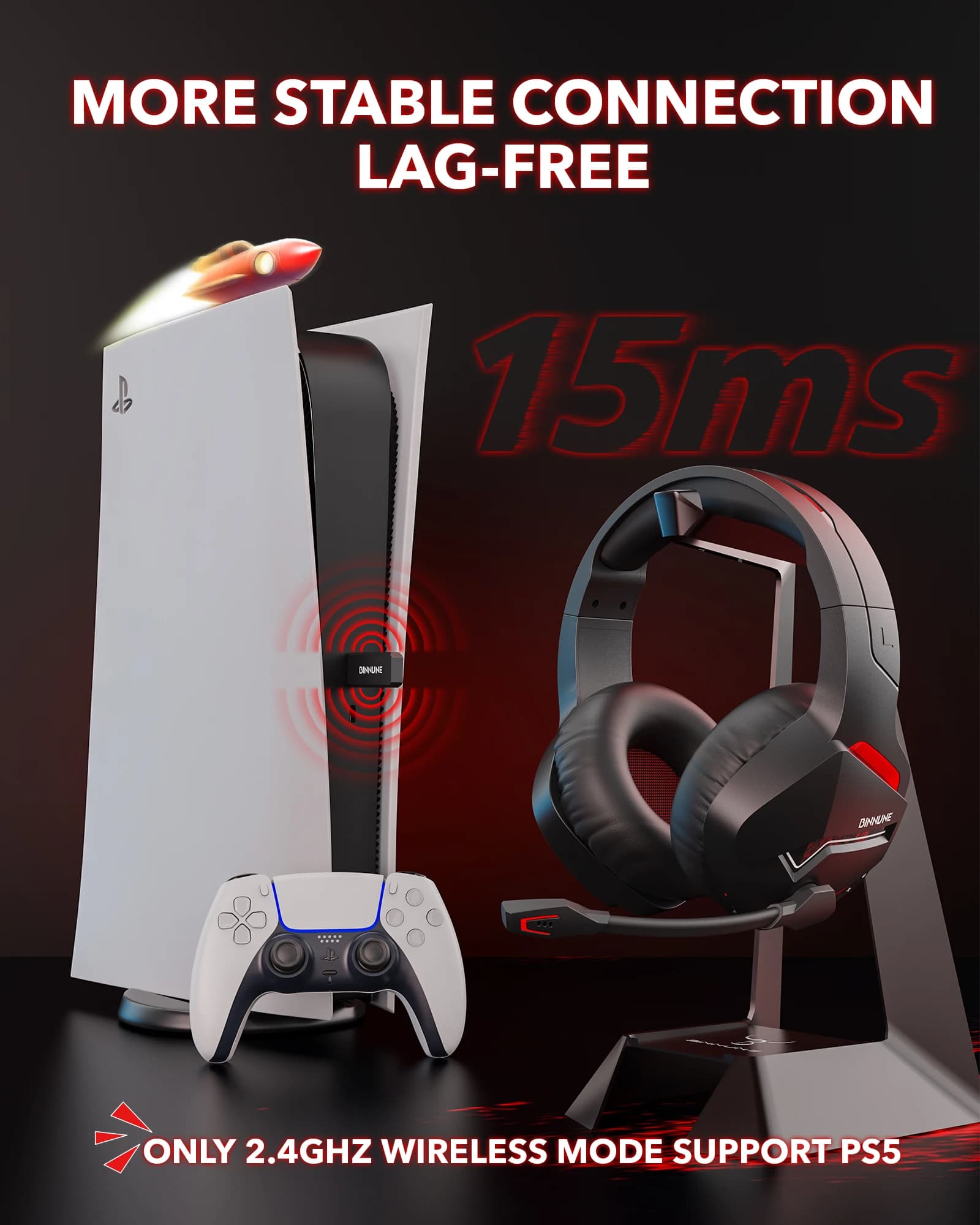 BINNUNE Dual wireless gaming headphones with PC PS4 PS5 microphone, Bluetooth gaming headset for laptop, gaming headset