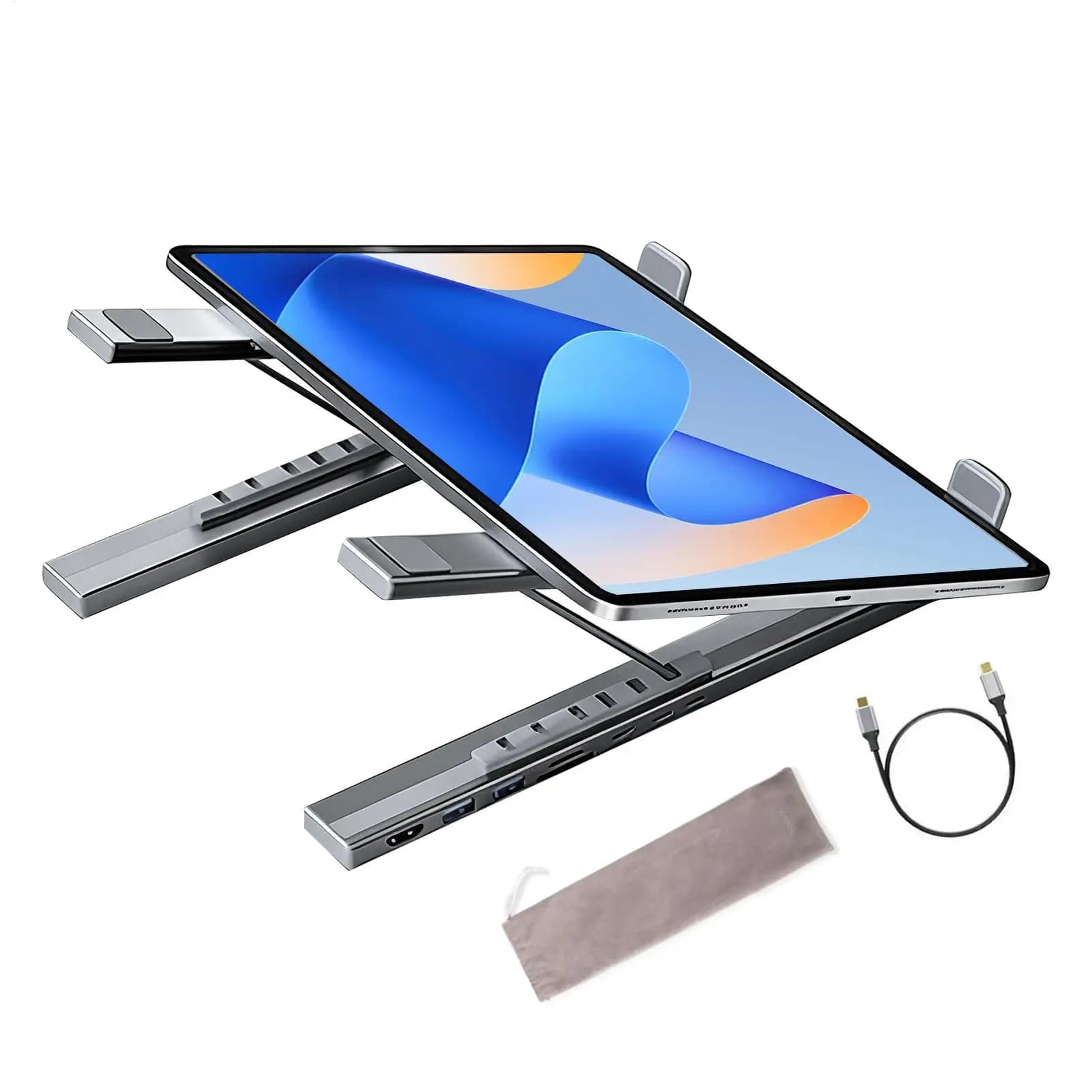 Supporto per Laptop USB C con Docking Station 8 in 1, Hub USB C, Trasferimento Dati 5Gbps, Supporto Pieghevole per Laptop con Porte USB
