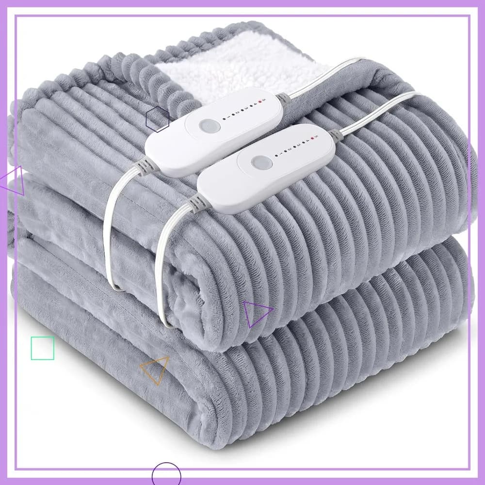 Coperta Elettrica Queen con 5 Livelli di Calore, Spegnimento Automatico, Certificata ETL, Lavabile in Lavatrice, Colore Grigio
