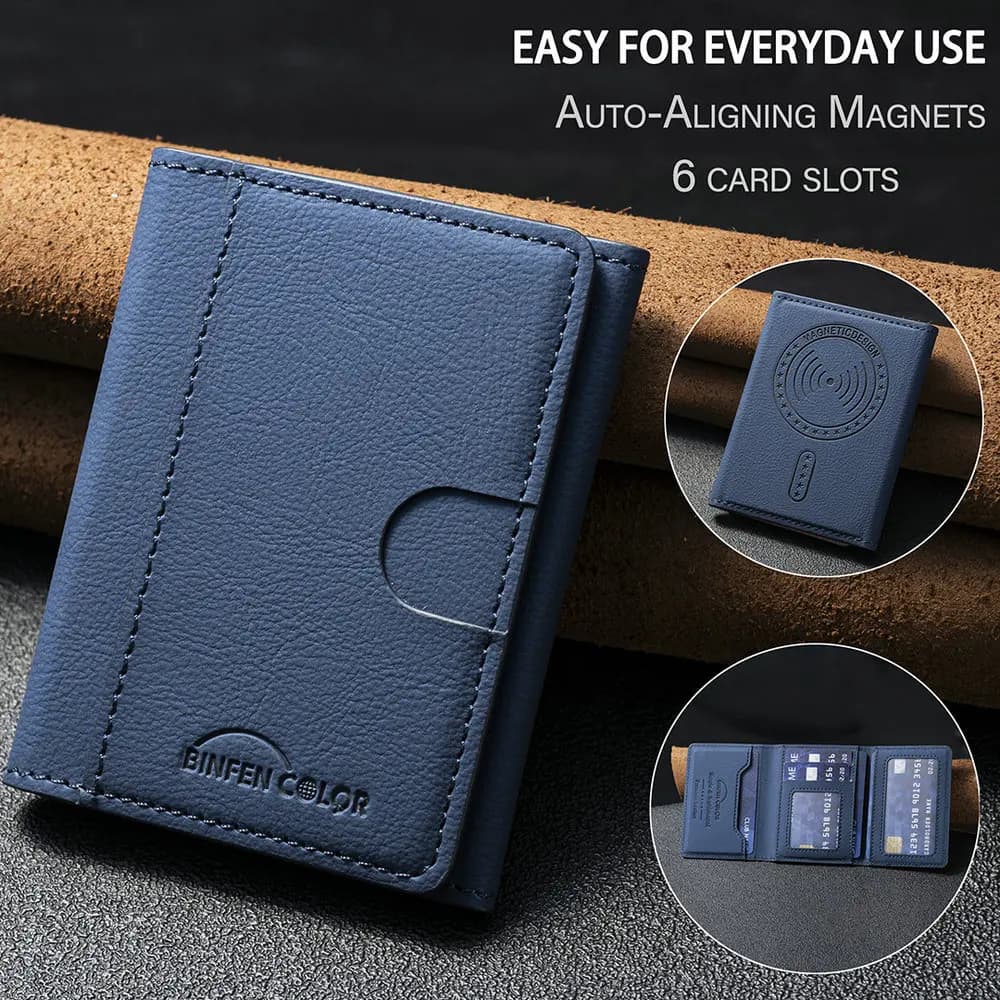 Business Magnetic Card Leather Mini Man Wallet Short Card Bag Fit For Magsafe Function Phone Case Credit Card Holder Stand Capa